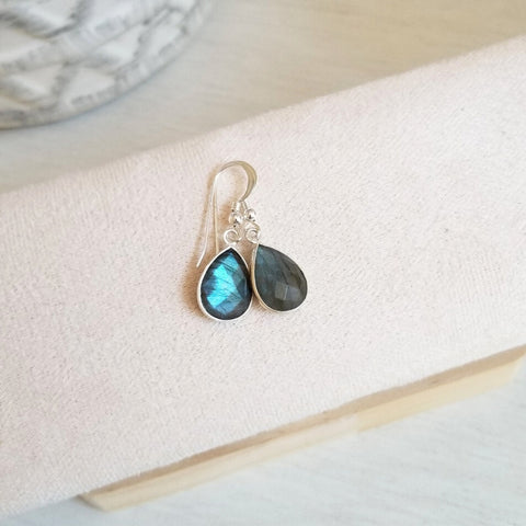 Labradorite Teardrop Earrings, Small Dangle Earrings