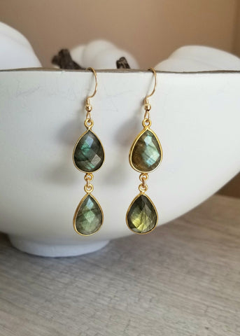 Labradorite Teardrop Earrings, Gemstone Statement Earrings