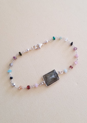 Labradorite Bracelet, Multi Gemstone Beaded Bracelet, Boho Style Beaded Bracelet, Gift for Her
