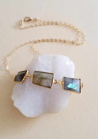 Unique Labradorite Necklace for Women, Gold Gemstone Layering Necklace, Christmas Gift for Her