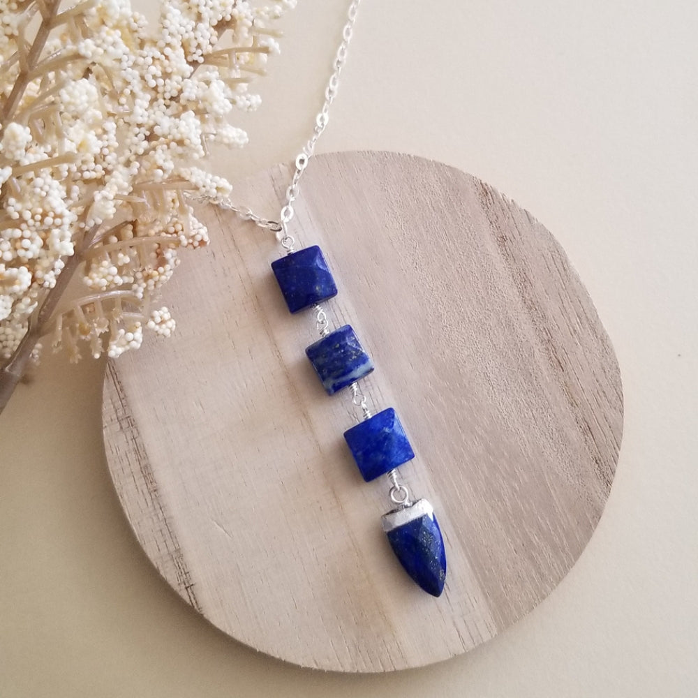 Long Lapis Lazuli Pendant Necklace, Boho Stone Necklace