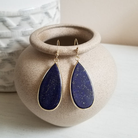 Long Lapis Lazuli Teardrop Earrings