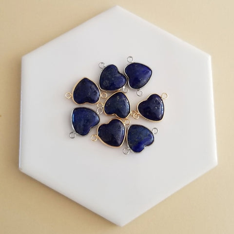 Lapis Lazuli Heart Bracelet, Stainless Steel Paperclip Chain Silver or Gold
