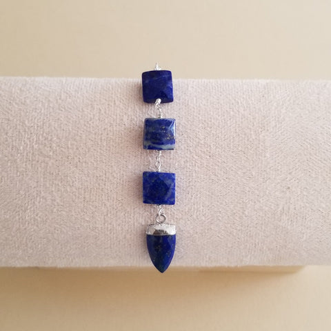 Handmade Lapis Lazuli Necklace for Women, Long Center Drop Gemstone Pendant Necklace