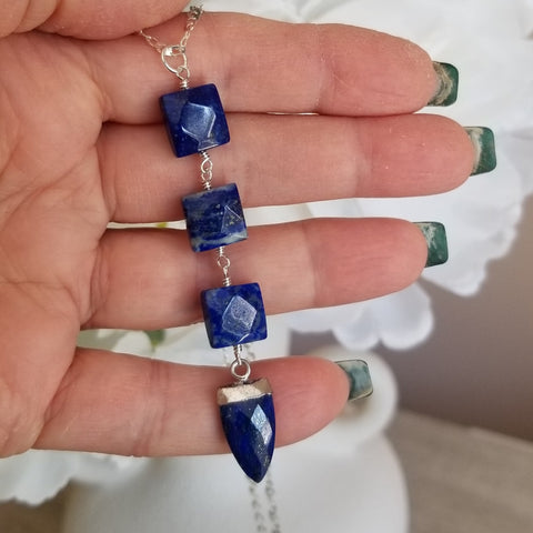 Long Lapis Lazuli Pendant Necklace