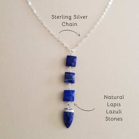 Long Lapis Lazuli Pendant Necklace