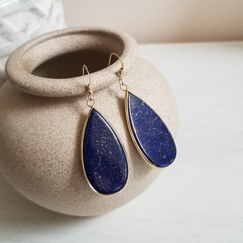 Long Lapis Lazuli Teardrop Earrings