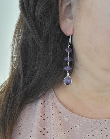 Long Amethyst Earrings, Gemstone Dangling Earrings, Handmade Gemstone Earrings