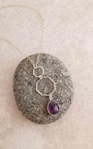 Amethyst Necklace, Long Gemstone Necklace, Geometric Necklace, Octagon Pendant, Amethyst Jewelry, Statement Necklace, Boho Stone Necklace