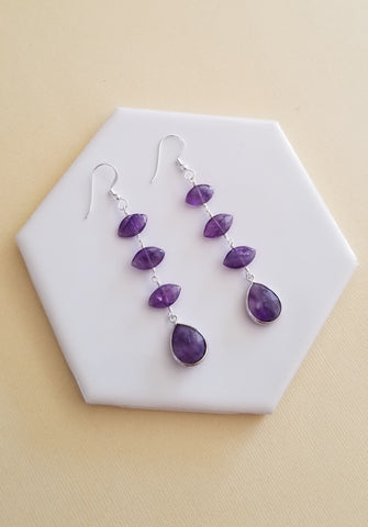 Long Amethyst Earrings, Gemstone Dangling Earrings, Handmade Gemstone Earrings