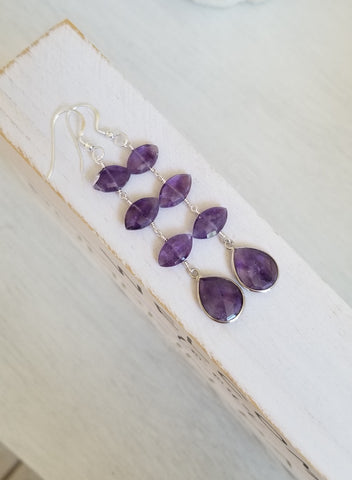 Long Amethyst Earrings, Gemstone Dangling Earrings, Handmade Gemstone Earrings