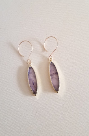 Long Gold Amethyst Dangle Earrings