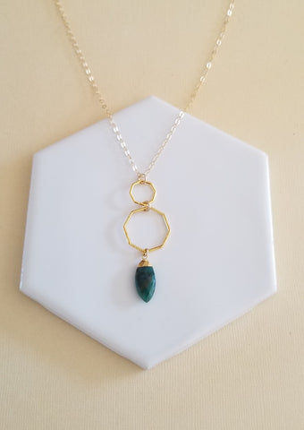 Long Gold Emerald Pendant Necklace