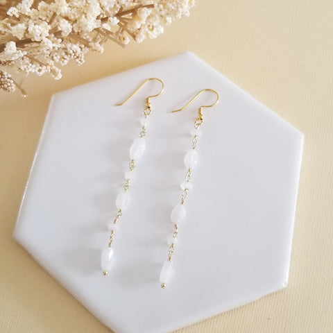 Long Gold Moonstone Earrings, Wedding Earrings, Boho Stone Earrings