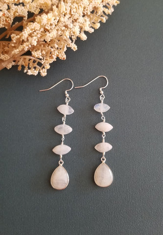 Long Moonstone Earrings, Geometric Gemstone Earrings, Moonstone Dangling Earrings, Handmade Gemstone Earrings, Moonstone Jewelry, Gift Idea for Women