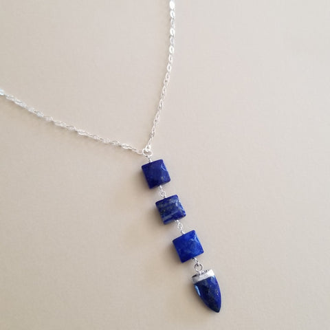 Handmade Lapis Lazuli Pendant Necklace, Sterling Silver Chain, Gift for Her