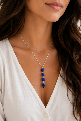Long Lapis Lazuli Pendant Necklace
