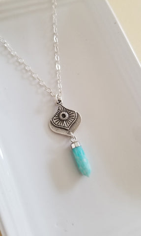 Amazonite Pendant Necklace, Boho Stone Necklace, Gemstone Necklace