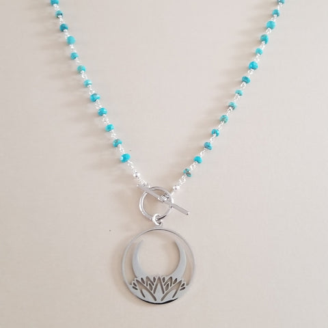 Handmade Turquoise Necklace with Lotus Moon Pendant