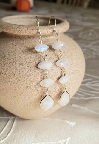 Long Moonstone Dangle Earrings