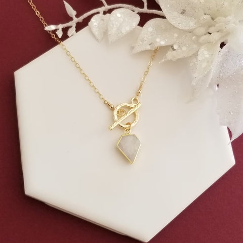 Moonstone Necklace, Gold Toggle Necklace, Moonstone Crystal Pendant Necklace, Jewelry Gift for Her, Front Toggle Necklace, June Birthstone