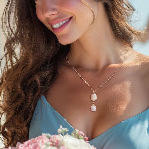 Bridesmaid Gift, Gold Moonstone Pendant Necklace, Bridesmaid Necklace