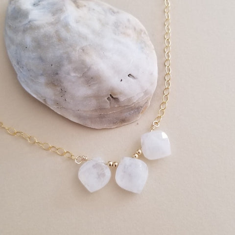 Minimalist Moonstone Necklace, Sterling Silver or Gold Filled