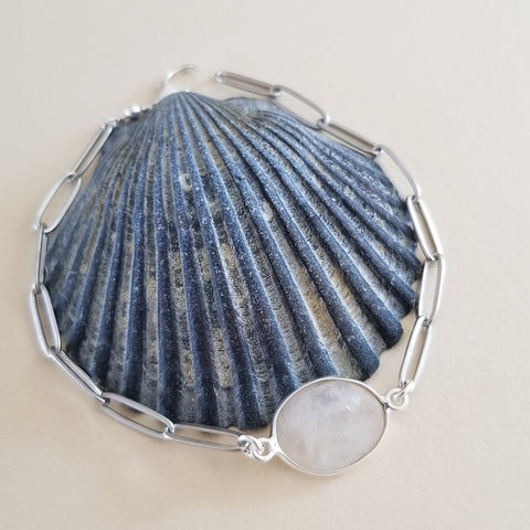 Moonstone Bracelet, Stainless Steel Paperclip Chain Bracelet