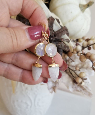 Moonstone Earrings, Natural Moonstone Dangle Stone Earrings, Gift for Her