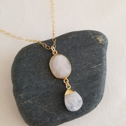 Handmade Gold Moonstone Pendant Necklace, Statement Necklace, June Birthstone, Birthday Gift for Her