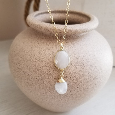 Handmade Gold Moonstone Pendant Necklace, Statement Necklace, June Birthstone, Gift for Her