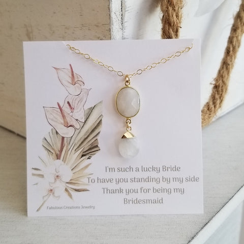 Bridesmaid Gift, Gold Moonstone Pendant Necklace, Bridesmaid Necklace, Wedding Jewelry