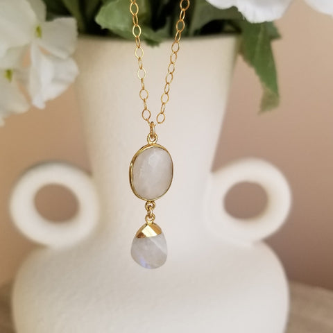 Bridesmaid Gift, Gold Moonstone Pendant Necklace, Bridesmaid Necklace