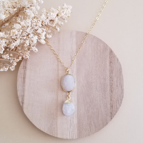 Handmade Gold Moonstone Pendant Necklace, Statement Necklace, Gift for Her