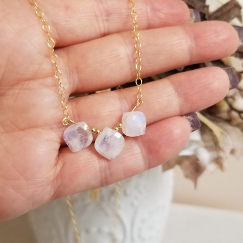 Minimalist Moonstone Necklace, Sterling Silver or Gold Filled