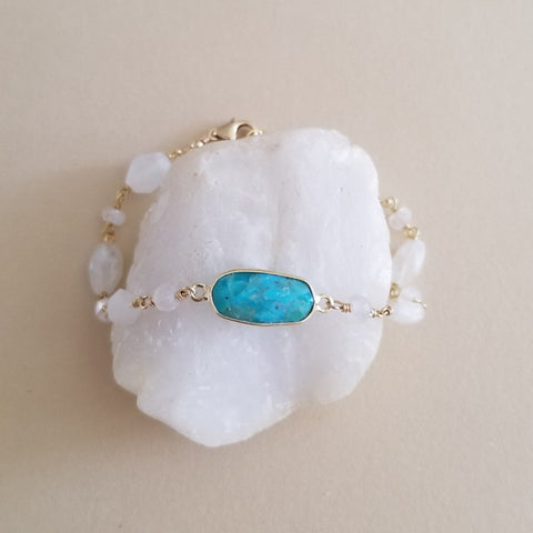 Boho Beaded Moonstone Bracelet with Turquoise Stone