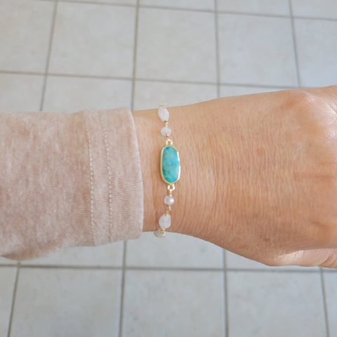 Turquoise and Moonstone handmade bracelet for women