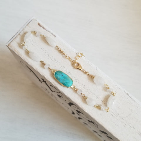 Boho Beaded Moonstone Bracelet with Turquoise Stone