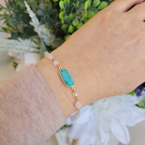 Boho Beaded Moonstone Bracelet with Turquoise Stone