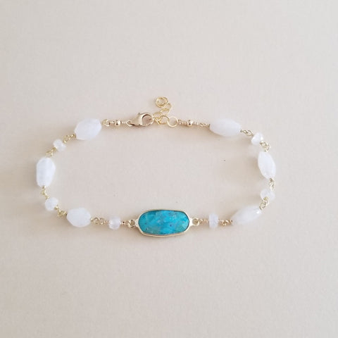 Bohemian style moonstone and turquoise beaded bracelet