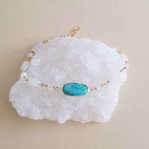 Boho Beaded Moonstone Bracelet with Turquoise Stone