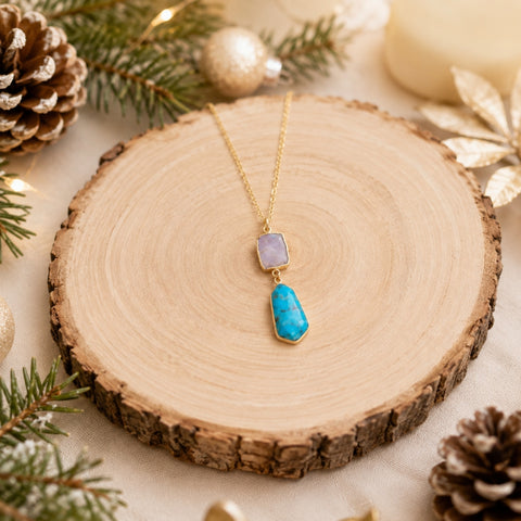 Moonstone and Turquoise Pendant Necklace, Boho Stone Necklace