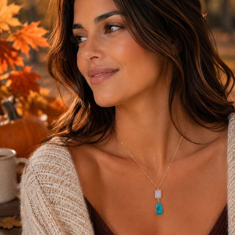 Moonstone and Turquoise Pendant Necklace, Boho Stone Necklace