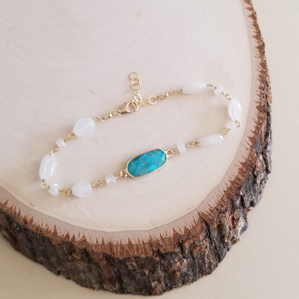 Boho Beaded Moonstone Bracelet with Turquoise Stone