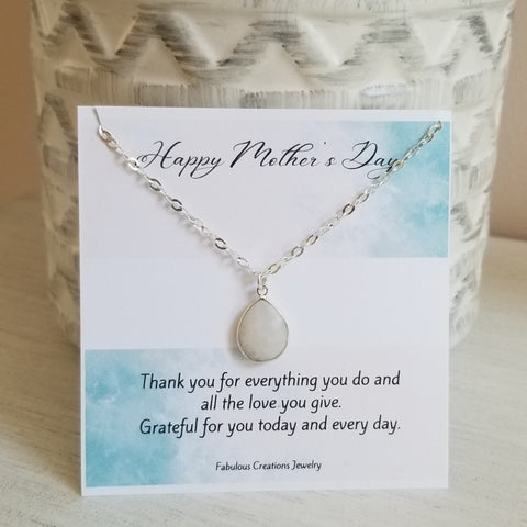 Mothers Day Gift Set, Sterling Silver Moonstone Necklace, Jewelry Travel Bag and Ceramic Dish
