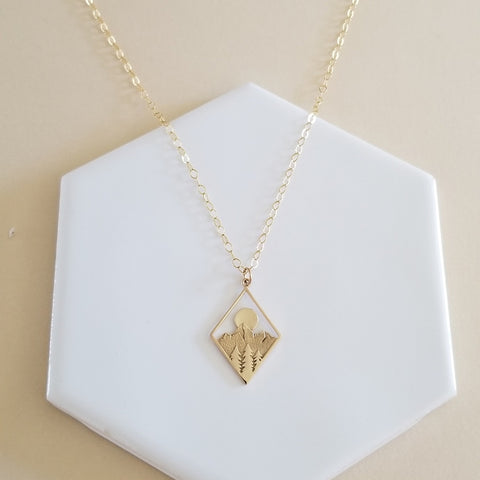 Gold Mountains Pendant Necklace, Let the Adventure Begin, Gift for Her