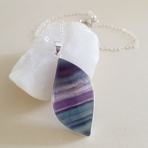 One of a Kind Fluorite Pendant Necklace, Boho Stone Necklace