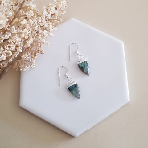 Natural Labradorite Earrings, Boho Arrow Shaped Stone Earrings, Blue Flash Labradorite Dangle Earrings, Gift Idea for Her