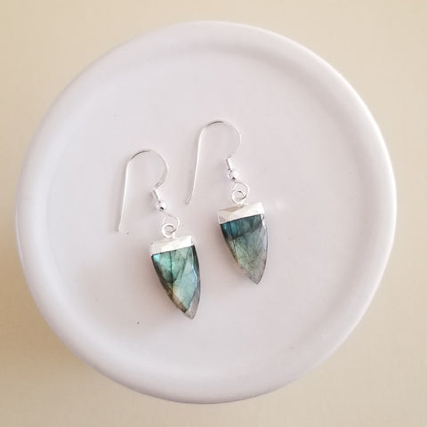 Labradorite Earrings, Arrow Shaped Labradorite Dangle Earrings, Boho Gemstone Earrings, Healing Crystal Jewelry, Lightweight Earrings