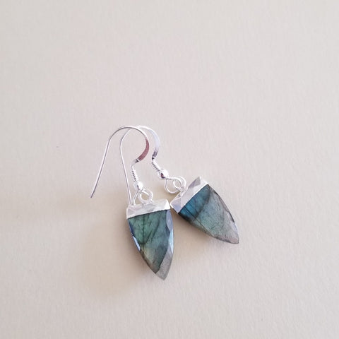 Natural Labradorite Earrings, Boho Arrow Shaped Stone Earrings